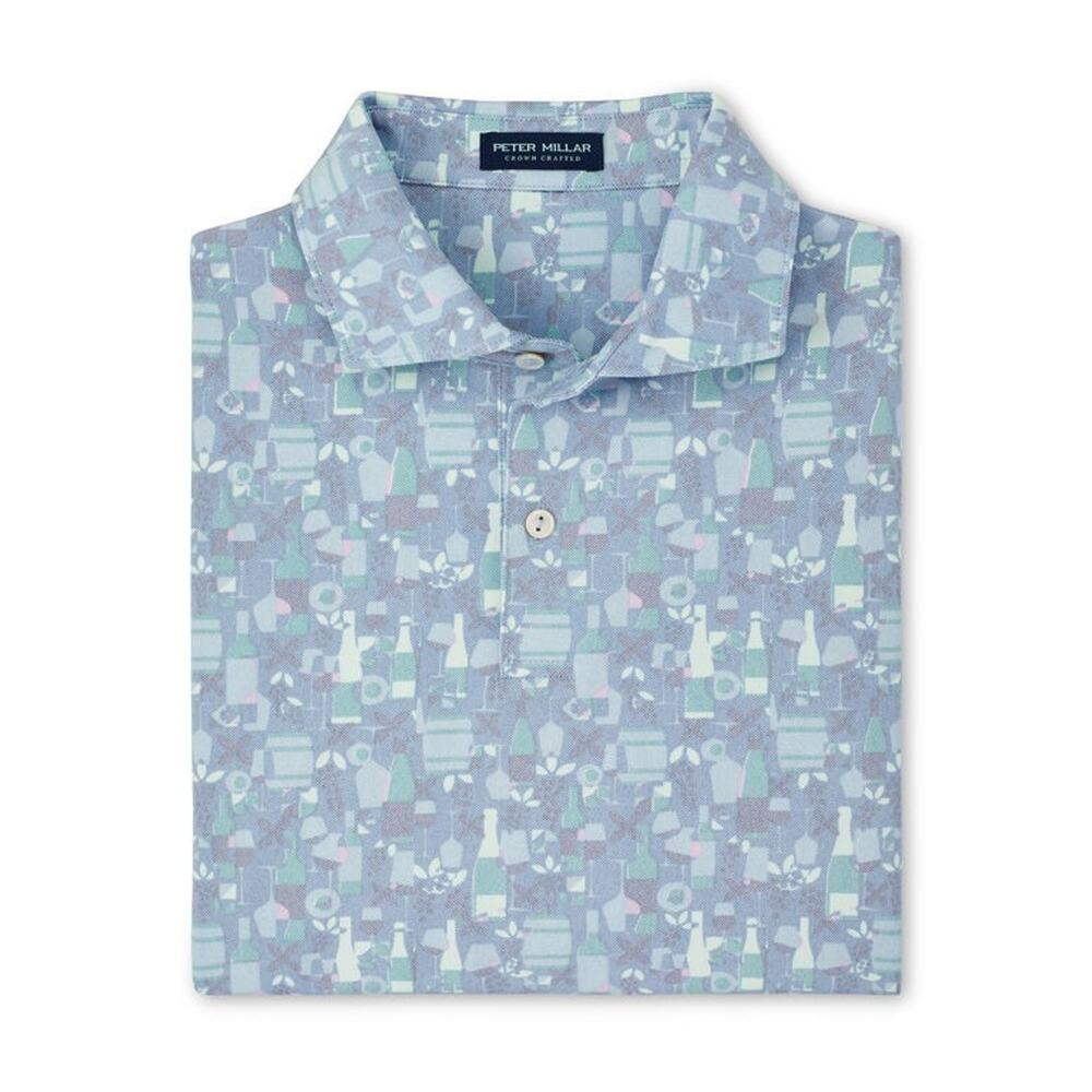 Peter Millar Polo Shirt Mens M Blue Patterned Crown Crafted Stretch Golf Casual